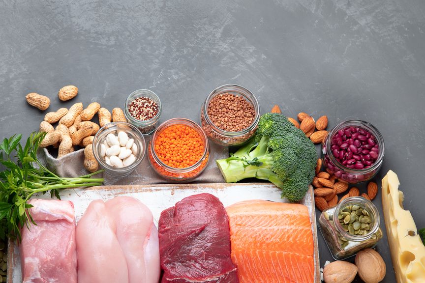 Proteinreiche pflanzliche und tierische Lebensmittel
